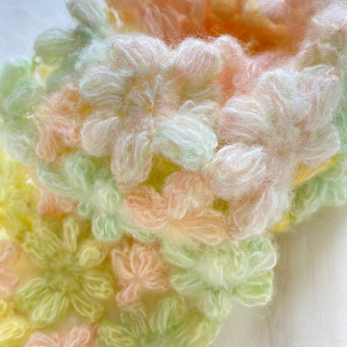 受注制作のお品 チクチクしないお花モチーフ編みマフラー ピンク  