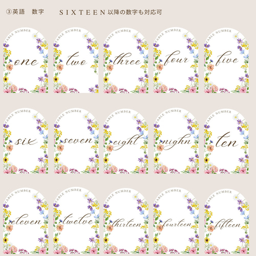 120円/1枚 【全16種類】アーチ型 花柄 テーブルナンバー【A/1/ONE】 6 