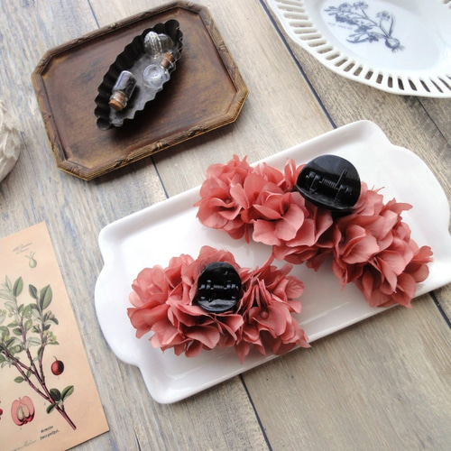 バンスクリップ□ 紫陽花の花びら □ #18 ココアモーブ ヘアクリップ 