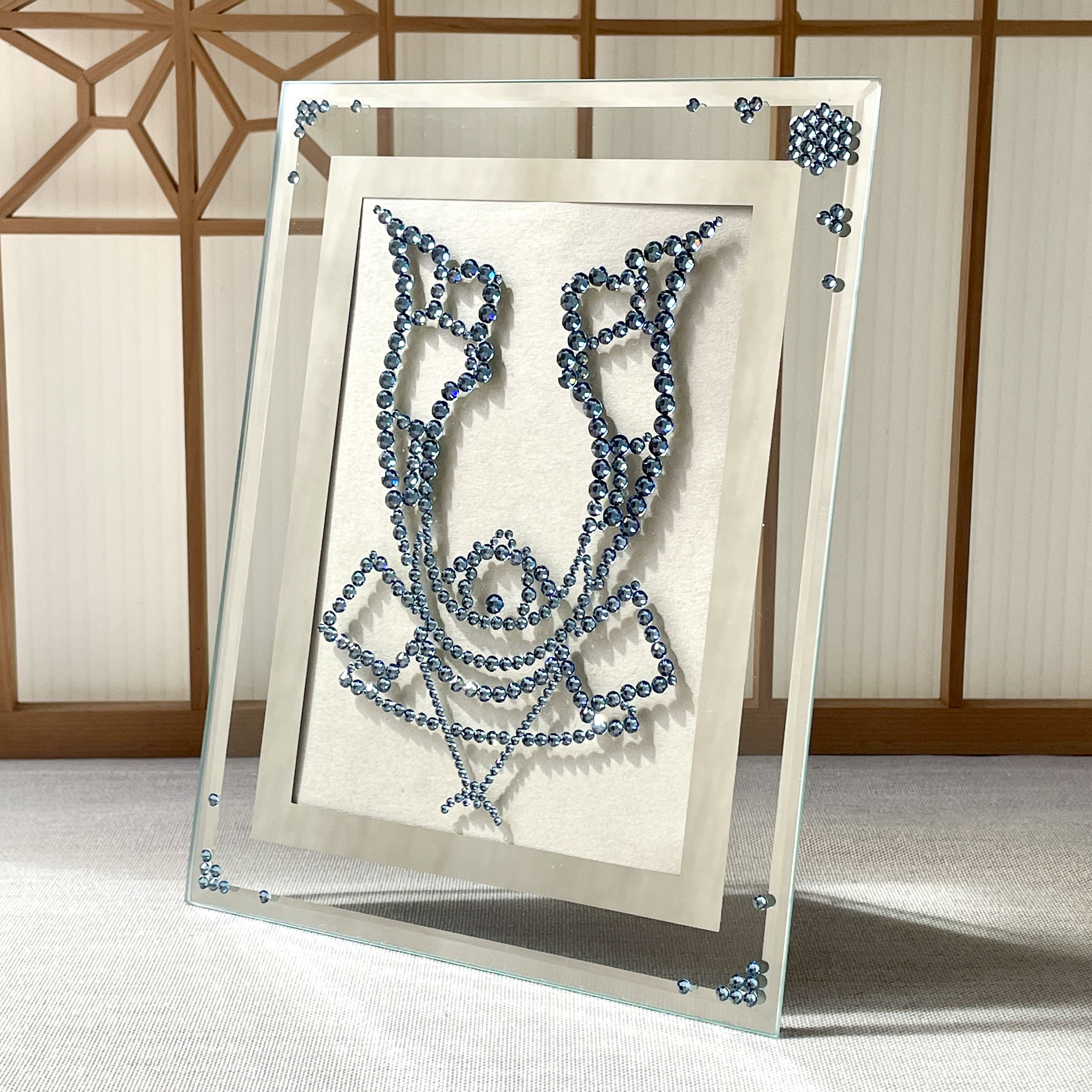 《カブト》デニムブルー(ブルー系)      ◼️壁飾り◼️  ガラス　フォトフレーム　こどもの日　クリスタルガラス