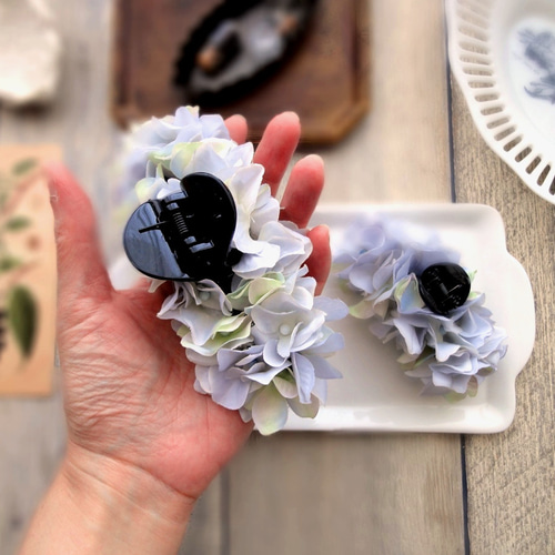 バンスクリップ□ 紫陽花の花びら □ #115 グレーブルー ヘアクリップ  
