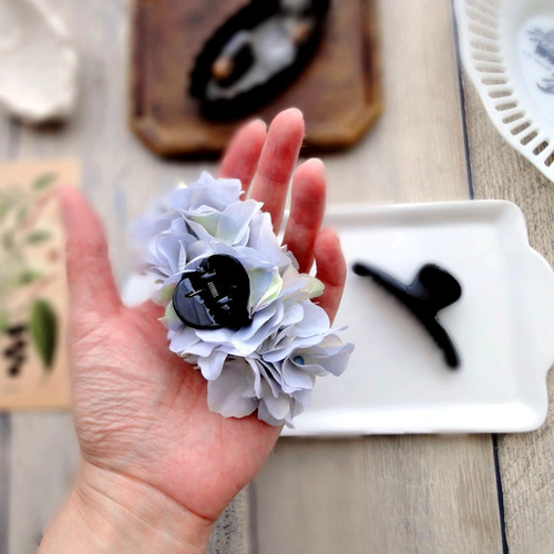 バンスクリップ□ 紫陽花の花びら □ #115 グレーブルー ヘアクリップ  