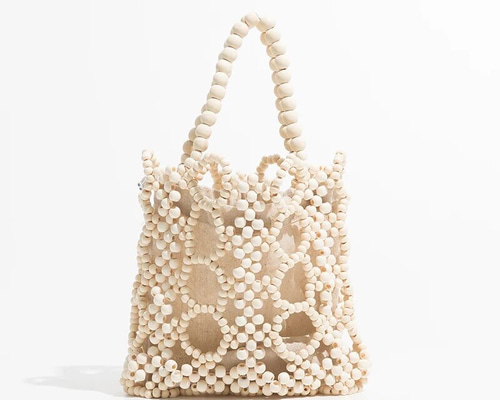 miichnページ ジュート刺繍入りウッドビーズハンドル セール】ウッドビーズハンドルバッグ（ショルダーバッグ