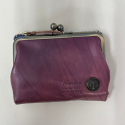 【訳あり】コンパクトなのに大容量な二つ折り財布 遊び心のある大人デザインのがま口《パープル》CU161 12枚目の画像