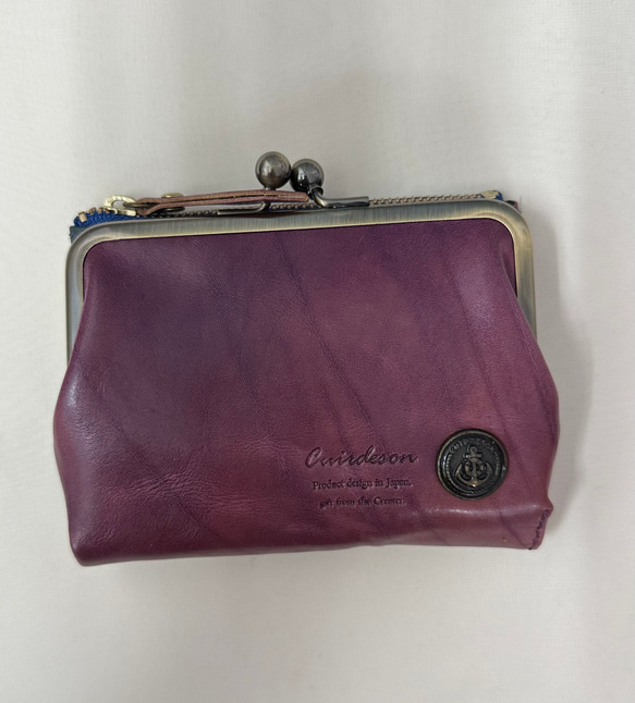 【訳あり】コンパクトなのに大容量な二つ折り財布 遊び心のある大人デザインのがま口《パープル》CU161 12枚目の画像