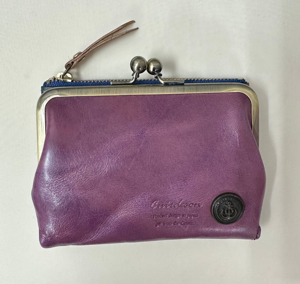 【訳あり】コンパクトなのに大容量な二つ折り財布 遊び心のある大人デザインのがま口《パープル》CU161 9枚目の画像