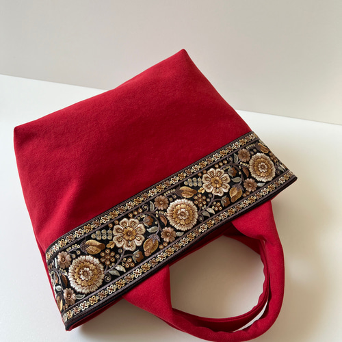 新色◇インド刺繍リボンとクッタリ帆布のトートバッグ 新色◇インド刺繍リボンとクッタリ帆布のトートバッグ