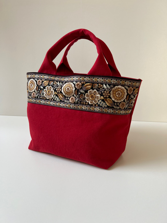 新色◇インド刺繍リボンとクッタリ帆布のトートバッグ 新色◇インド刺繍リボンとクッタリ帆布のトートバッグ