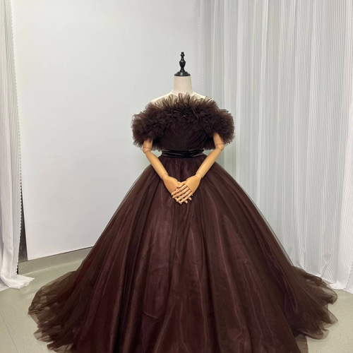 送料無料！カラードレス ブラウン 取り外しオフショルダー 柔らかく  