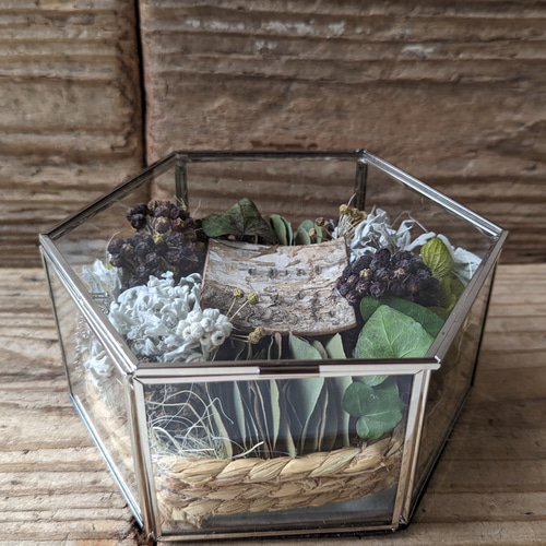 ring pillow or message flowerガラスケース入り ドライアレンジ