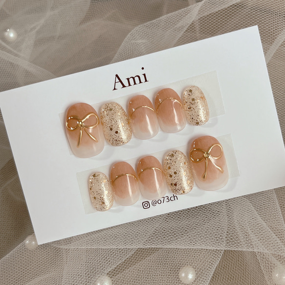 ネイルチップ＊手書きミラーリボン もやもやグラデニュアンス enoi