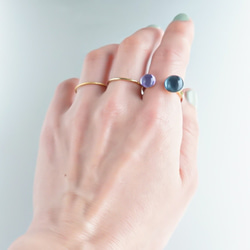 紫陽花色 ラベンダー / モデレート ブルー ヴィンテージガラス フリーサイズ リング 指輪 紫 パープル 青 5枚目の画像