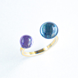 紫陽花色 ラベンダー / モデレート ブルー ヴィンテージガラス フリーサイズ リング 指輪 紫 パープル 青 1枚目の画像