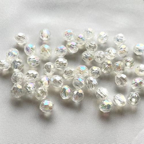 8mm】アクリルビーズ 多面カット オーロラクリア 50個 海外製 透明色