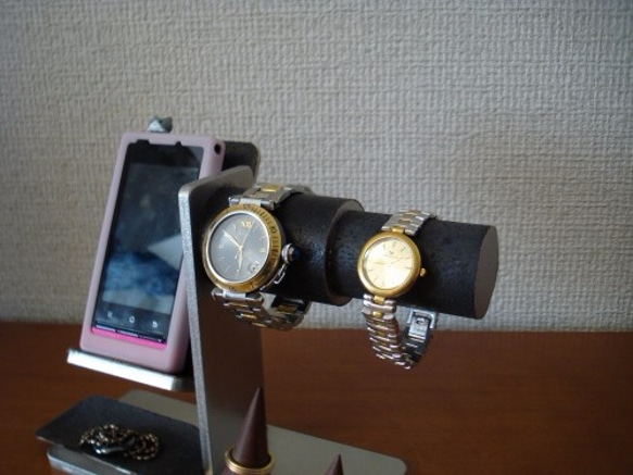 腕時計スタンド　ウォッチスタンド　時計、リング、その他アクセサリー収納スタンド　スマホスタンドブラック仕様 4枚目の画像