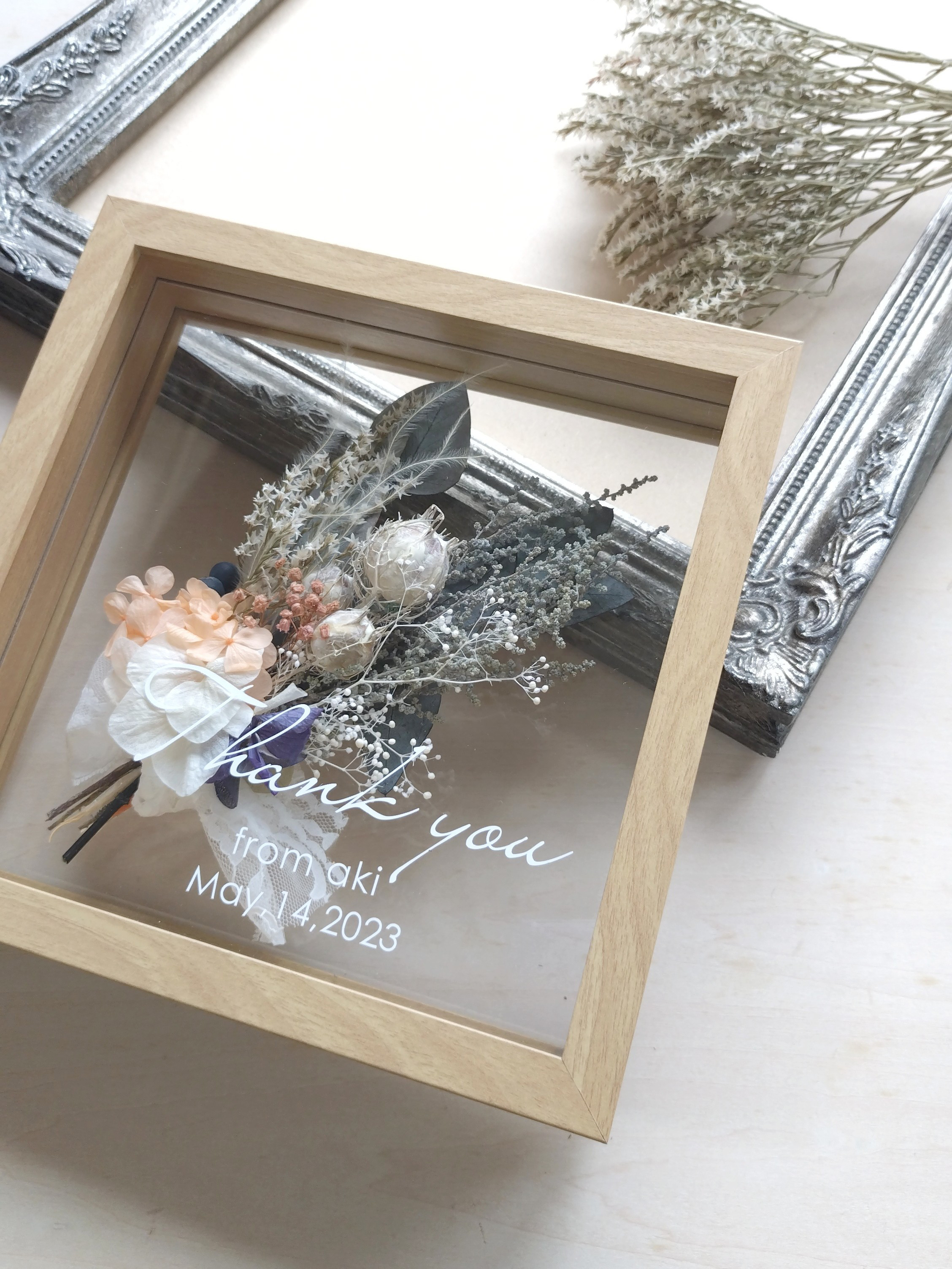 両親贈呈品 フラワーボックス（ナチュラルブーケ/オレンジ）子育て感謝状  結婚式 結婚祝 フラワーギフト