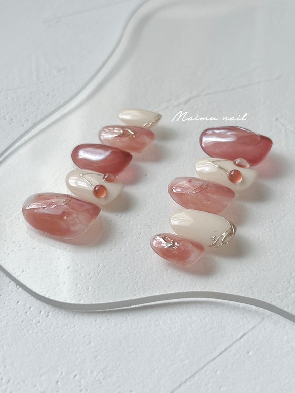76 透け感/さくらんぼ ネイルチップ/うるうる/ブライダル/ピンク