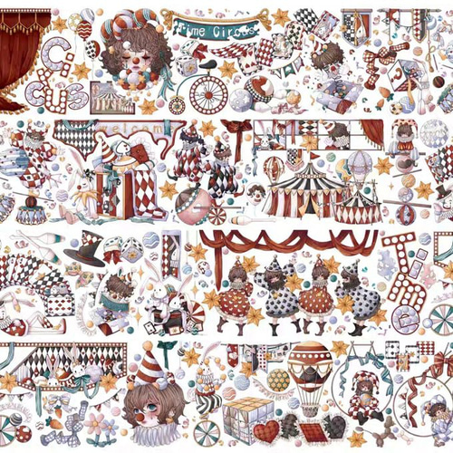 8×130cm☆PETテープ ピエロ サーカス 海外シール コラージュ素材