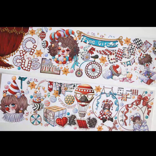 8×130cm☆PETテープ ピエロ サーカス 海外シール コラージュ素材