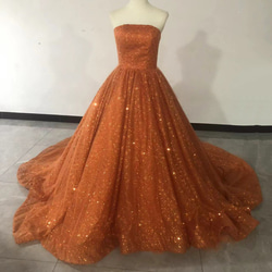 送料無料！オレンジ キラキラグリッターチュール カラードレス 華やか