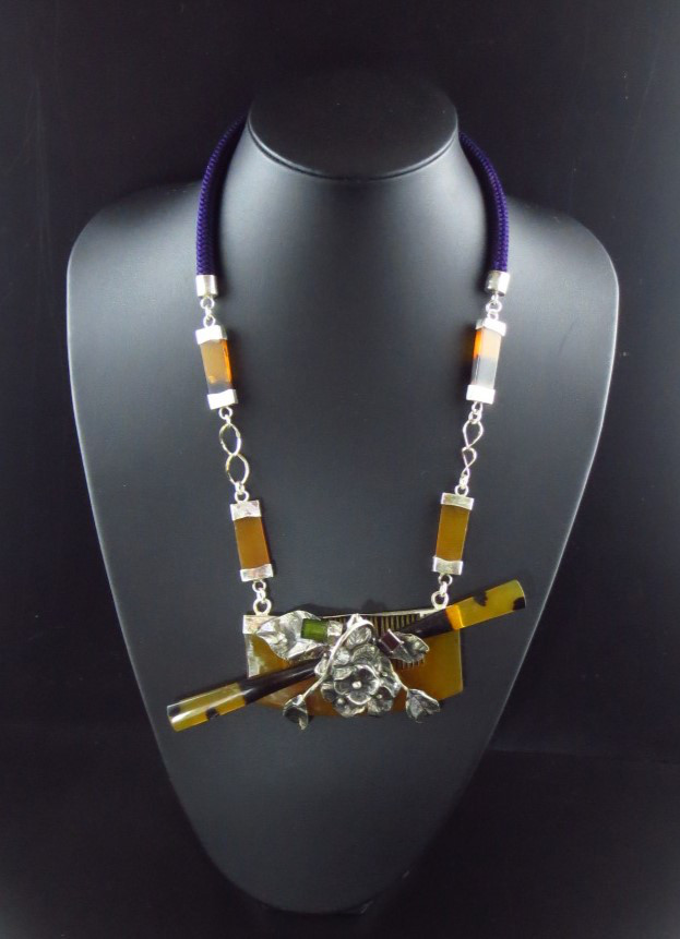 彫金　日本髪に使う笄（こうがい）をデザインに取り入れたチョーカー　シルバー950　一点もの