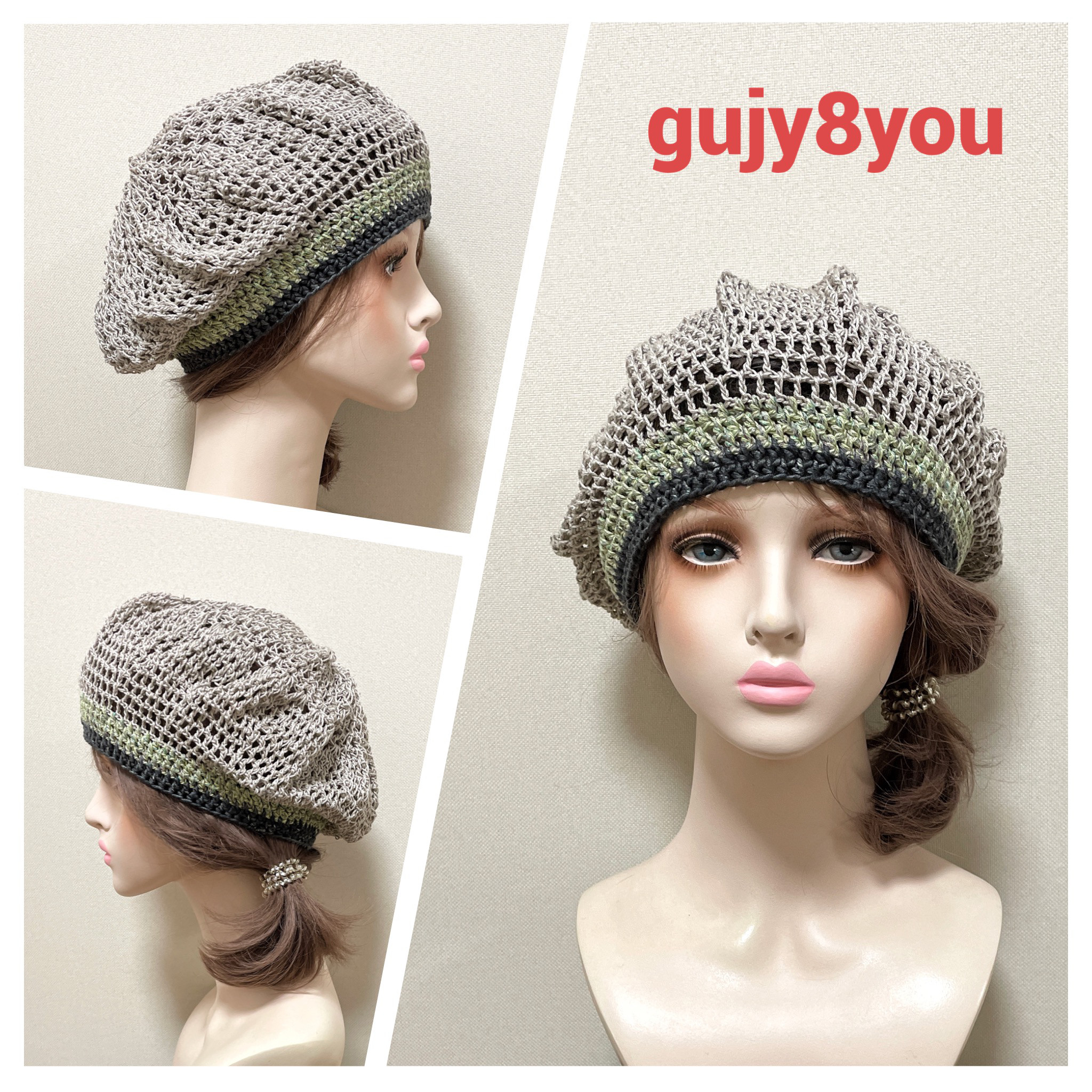 ハンドメイド モヘアベレー帽 総リフ花柄模様 別別