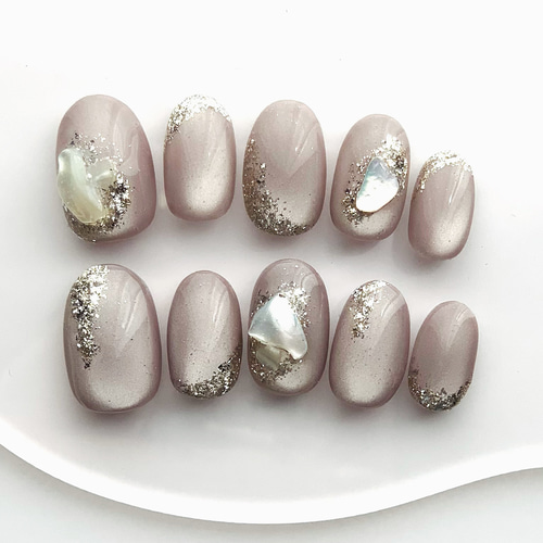 ネイルチップ（28） つけ爪 ニュアンス マグネット ベージュ 白 成人式  