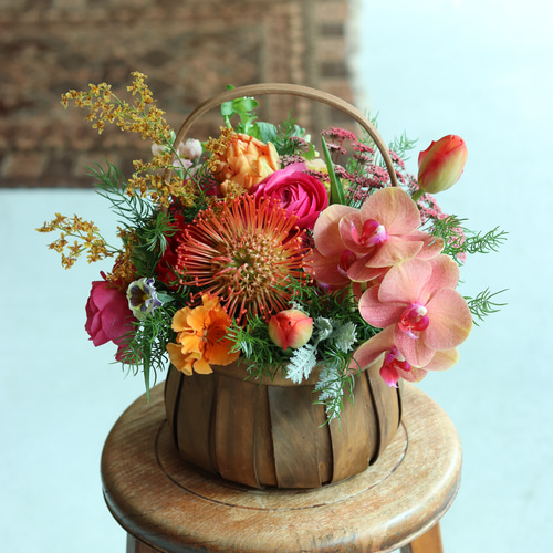 母の日 胡蝶蘭のフレッシュフラワーアレンジ カゴ おまかせフラワー