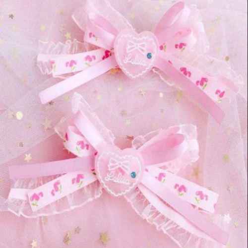 ヘアクリップヘアピンパッチンどめピンクリボンハート可愛い