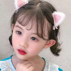 ヘアクリップ2個セット ねこみみ猫耳ネコ 可愛い韓国子供女の子男の子キッズ 推し活推しカラー 赤ピンク紫パープルブルー 5枚目の画像
