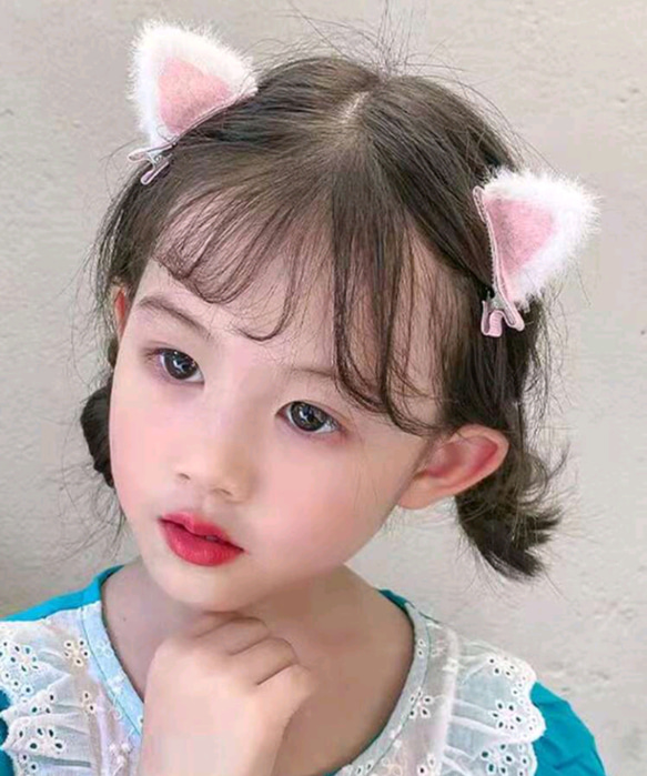 ヘアクリップ2個セット ねこみみ猫耳ネコ 可愛い韓国子供女の子男の子キッズ 推し活推しカラー 赤ピンク紫パープルブルー 5枚目の画像