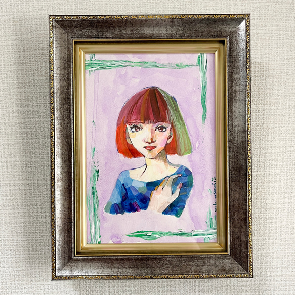 アクリル画「マチルダ」色鮮やかで美しいアート 【額装済み】SMサイズ 