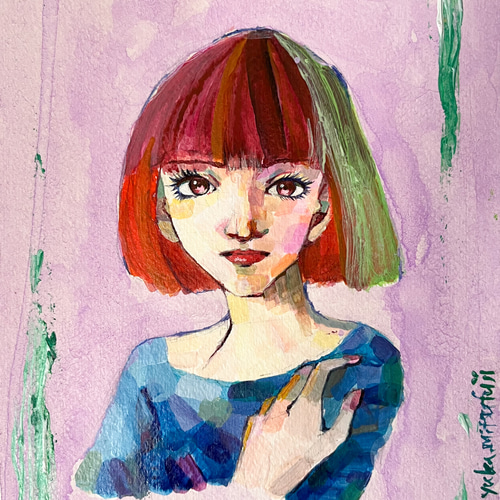 アクリル画「マチルダ」色鮮やかで美しいアート 【額装済み】SMサイズ 