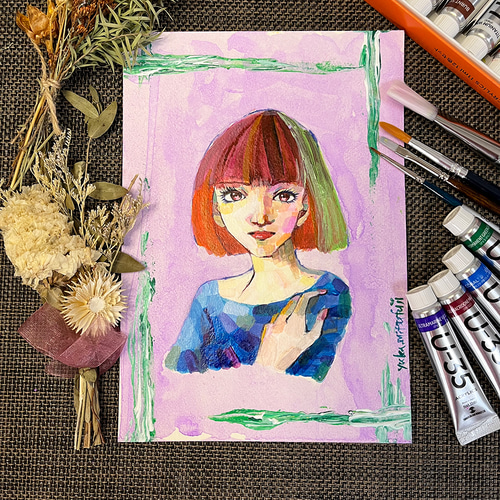 アクリル画「マチルダ」色鮮やかで美しいアート 【額装済み】SMサイズ 