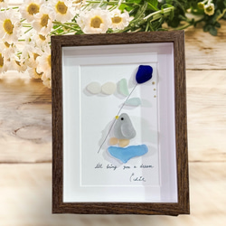 シーグラスアート 【ペンギンさんからの贈り物】 インテリア ブルー