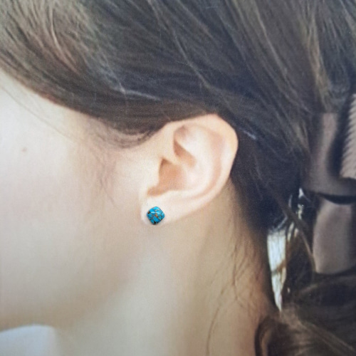 ピアス 天然石 レディース ブルーコッパーターコイズ 6mm スクエア 一  