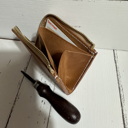 Ｌ型ラウンド財布本革レザー手縫いコンパクト財布財布 3枚目の画像