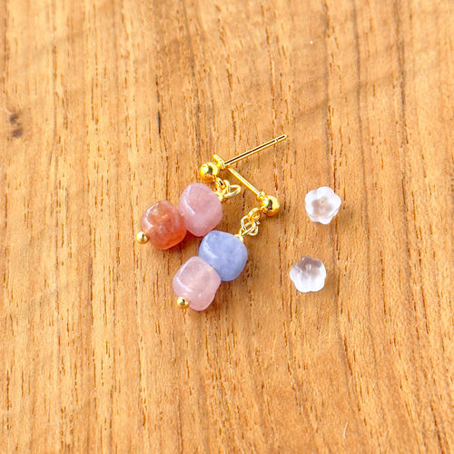 天然石＊2色のガーネット＆トルマリン・ピアス】No.123