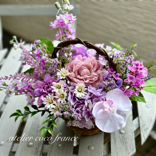 ギフト4特典】パープルピンクの優しい花かご フラワーギフト フラワー