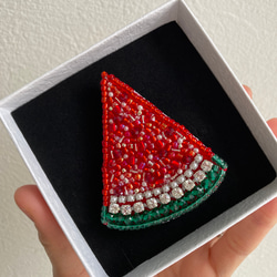 no.1 watermelon　●ビーズ刺繍のスイカブローチ● 3枚目の画像