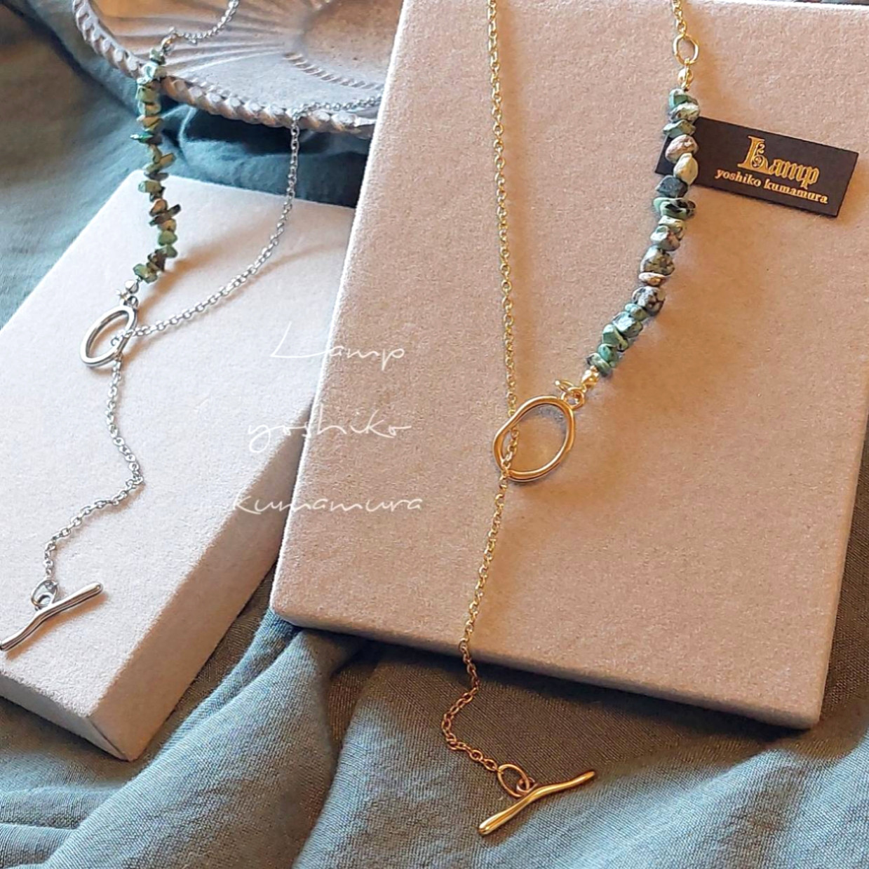 アフリカンターコイズ オールステンレス マンテル ロングネックレス 240410A