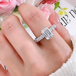 エメラルドカット 高炭素ダイヤモンド キラキラ ゴージャス ラグジュアリー エタニティリング 指輪 フル 白 ホワイト 16枚目の画像