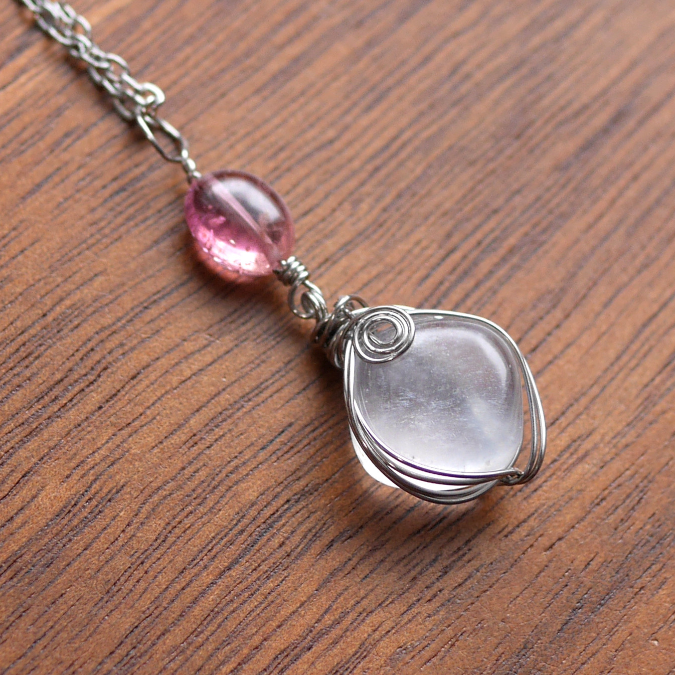 【特価】ワイヤー巻き☆宝石質 ブルームーンストーン・ルベライトトルマリン