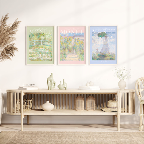 モネ 3枚セット アートポスター パステル 春夏 風景画 アート 絵画