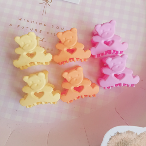 ハンドメイド♡グレーピンクチェック ヘアクリップ 3サイズ ♡ 量産型 リボン ヘアクリップ ヘアピン ピンク