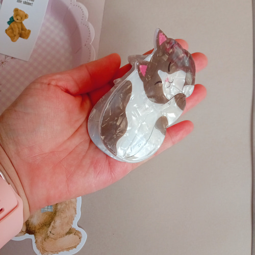 バンスクリップヘアクリッププードル茶白ハチワレ可愛い韓国猫ねこネコ 