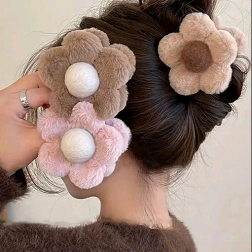バンスクリップヘアクリップ ファーふわふわ秋冬かわいい韓国りぼん