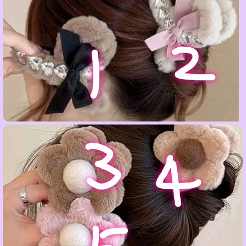 バンスクリップヘアクリップ ファーふわふわ秋冬かわいい韓国りぼん