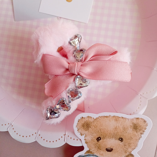 バンスクリップヘアクリップ ファーふわふわ秋冬かわいい韓国りぼん