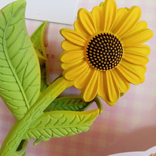 バンスクリップヘアクリップ ひまわりイエロー黄色グリーン緑お花  